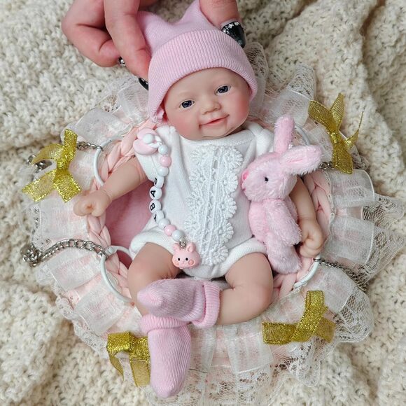 Miniature Silicone Reborn Baby Doll Girl 7 Inch Lifelike Full Body Realistic Toy - Picture 4 of 6